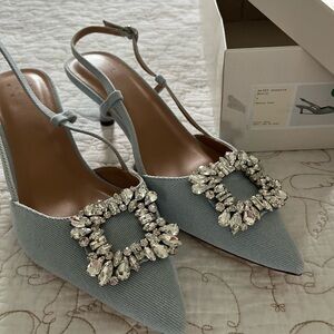 Elegant Women's Blue Slingback Heels with Crystal Embellishments